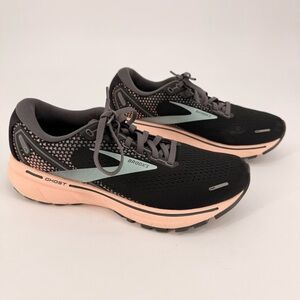 Brooks Ghost 14 Womens Running Shoes Black Peach Pink Neutral Trainer Size 8.5